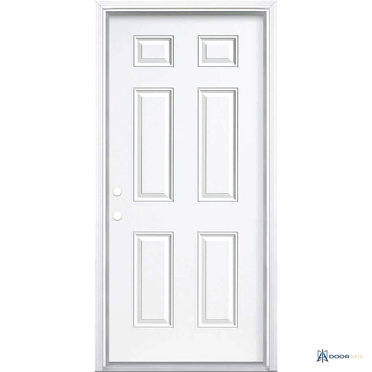 Door Axis 36 in x 80 in 6-Panel Steel Prehung Front Door with Brickmold - angle view