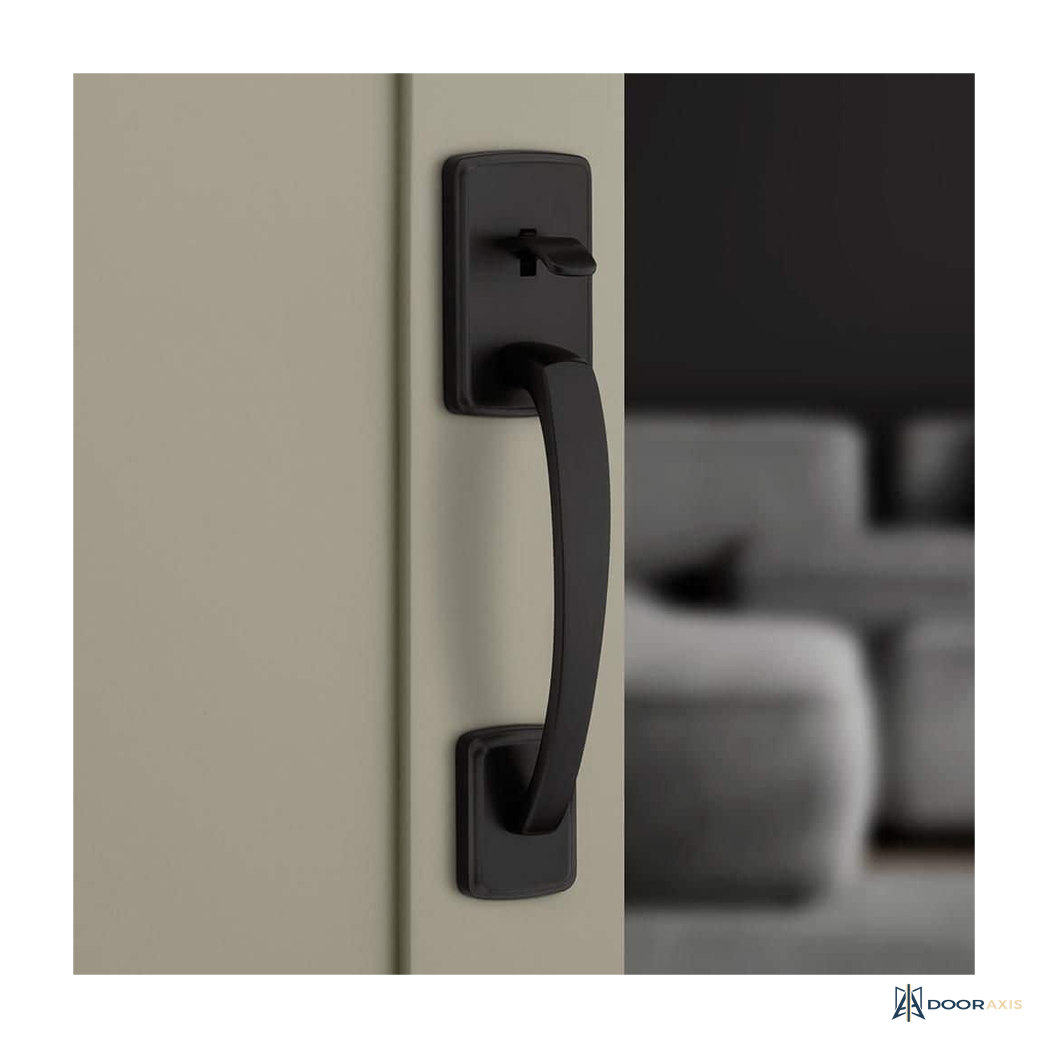 Door Axis Matte Black Exterior Grip Door Handleset - angle view