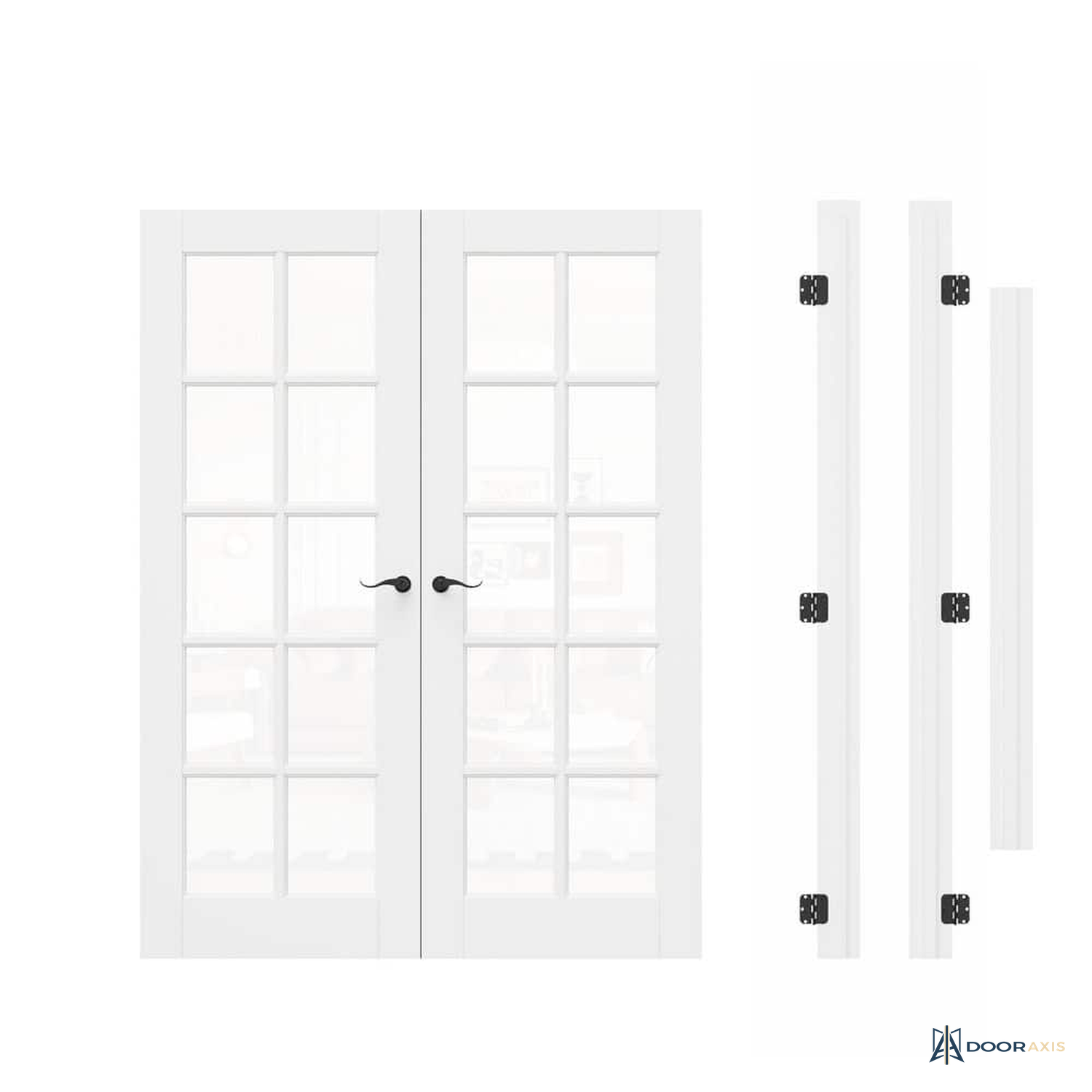 Door Axis 60 in x 80 in 10-Lite Clear Tempered Glass Solid MDF Core Double Prehung Interior French Door - angle view
