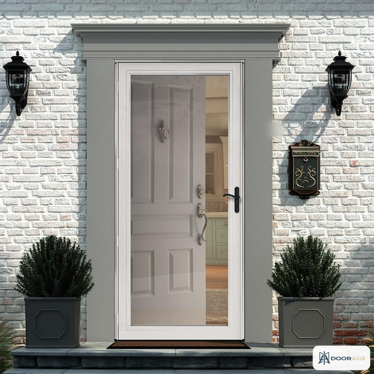 Door Axis 36 in x 80 in Full View Interchangeable Aluminum Storm Door, Quick-Change Glass and Screen - angle view