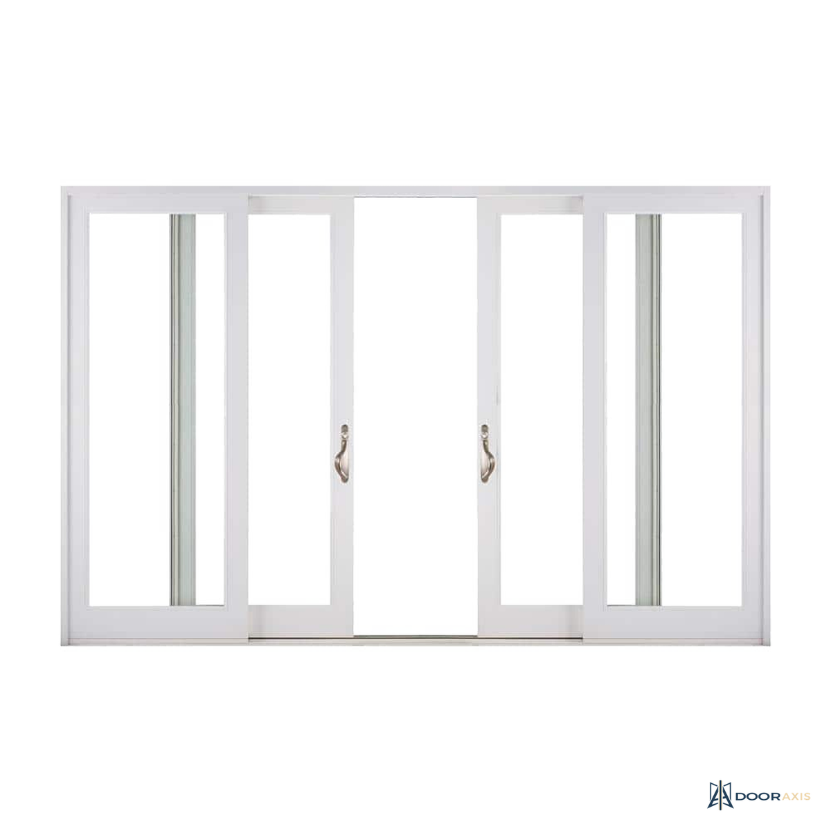 Door Axis 108 in x 80 in White Fiberglass Multi-Panel Stacking Sliding Patio Door, Low-E Argon Glass - angle view