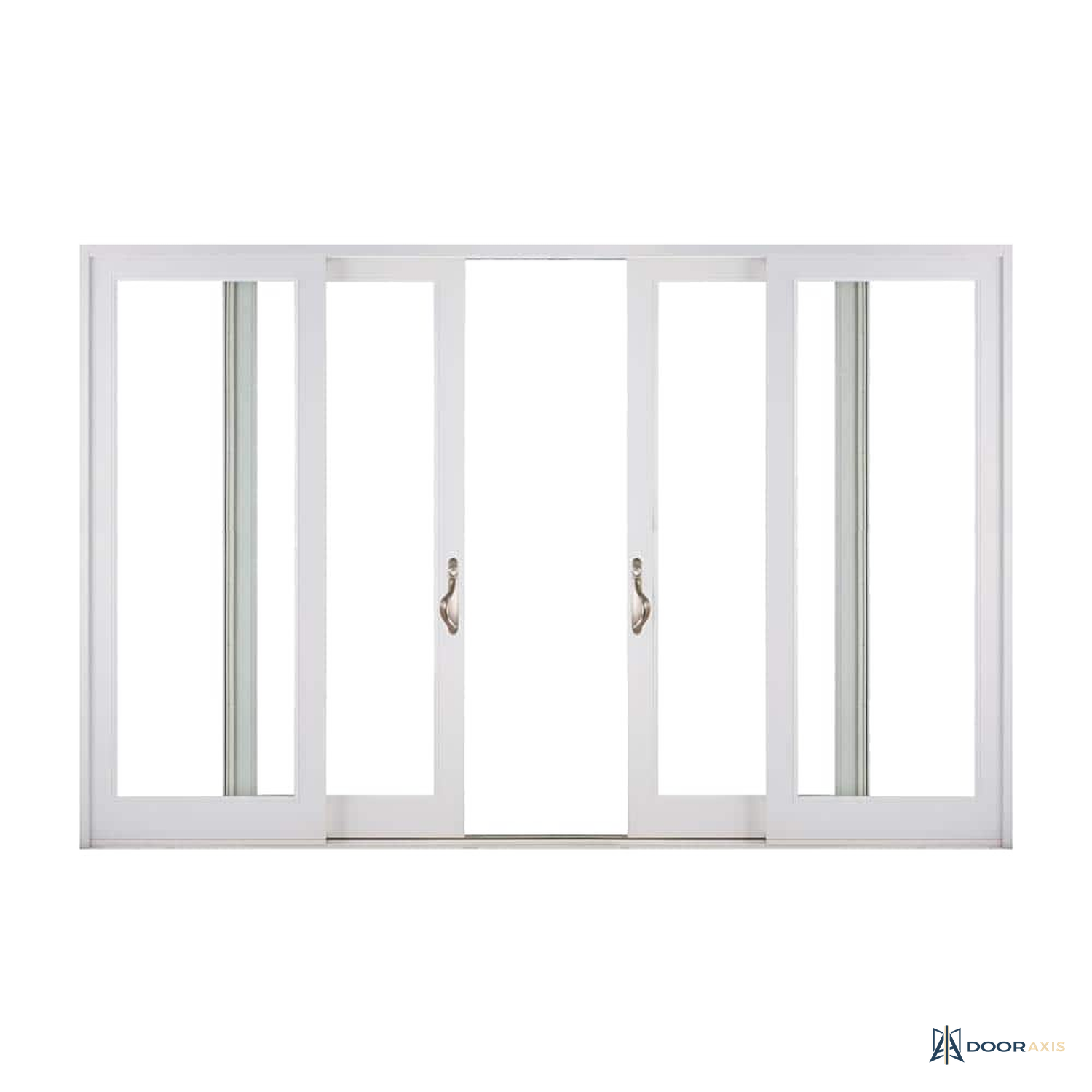 Door Axis 108 in x 80 in White Fiberglass Multi-Panel Stacking Sliding Patio Door, Low-E Argon Glass - angle view