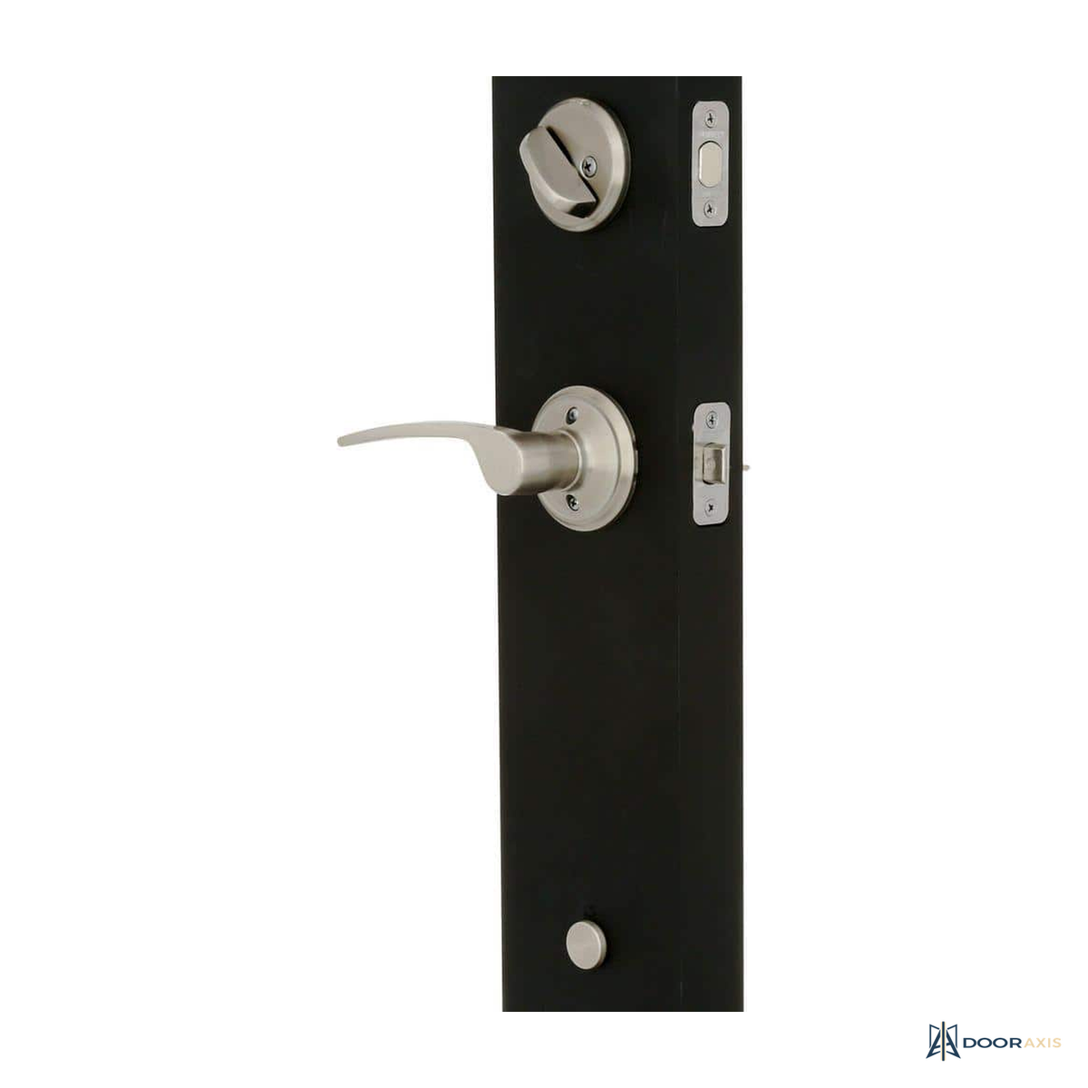 Door Axis Satin Nickel Single Cylinder Entry Handleset, Right-Hand Interior Lever - angle view