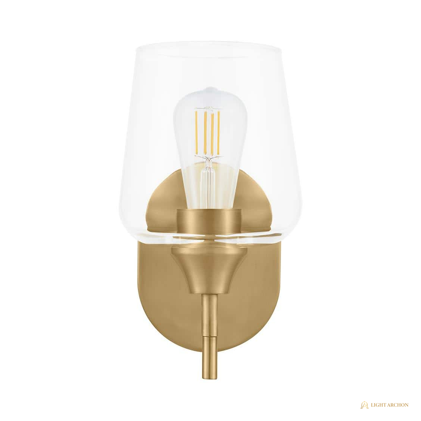 Light Archon Bramwell 5.5 in. 1-Light Wall Sconce with Clear Glass Bell Shade, Antique Brass - angle view
