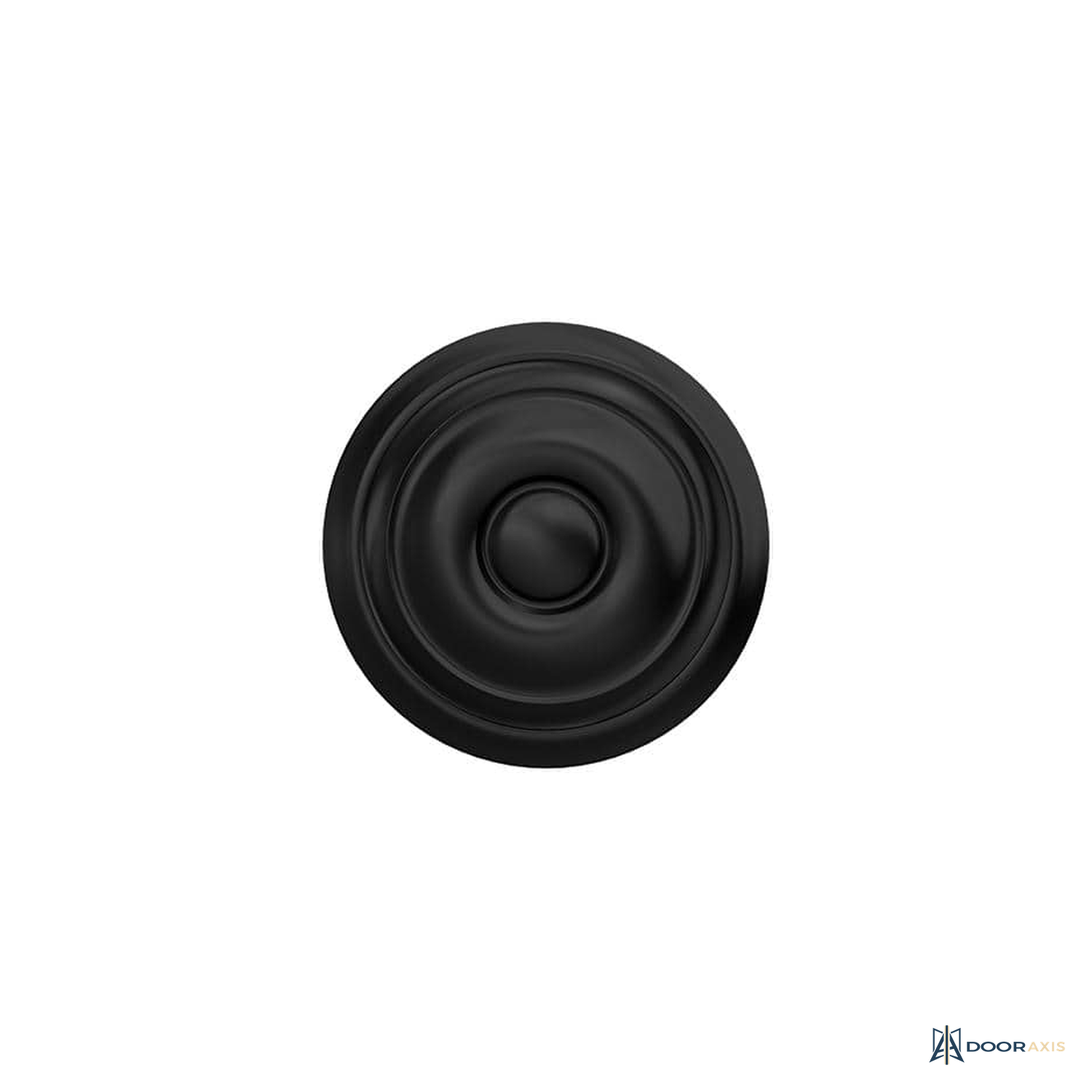 Door Axis Matte Black Dummy Door Knob Pair with Round Trim - angle view