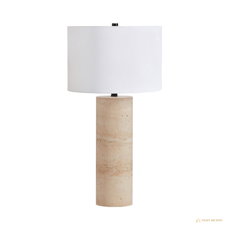 Light Archon Rocca 29 in. Natural Travertine Column Table Lamp with White Drum Shade - angle view