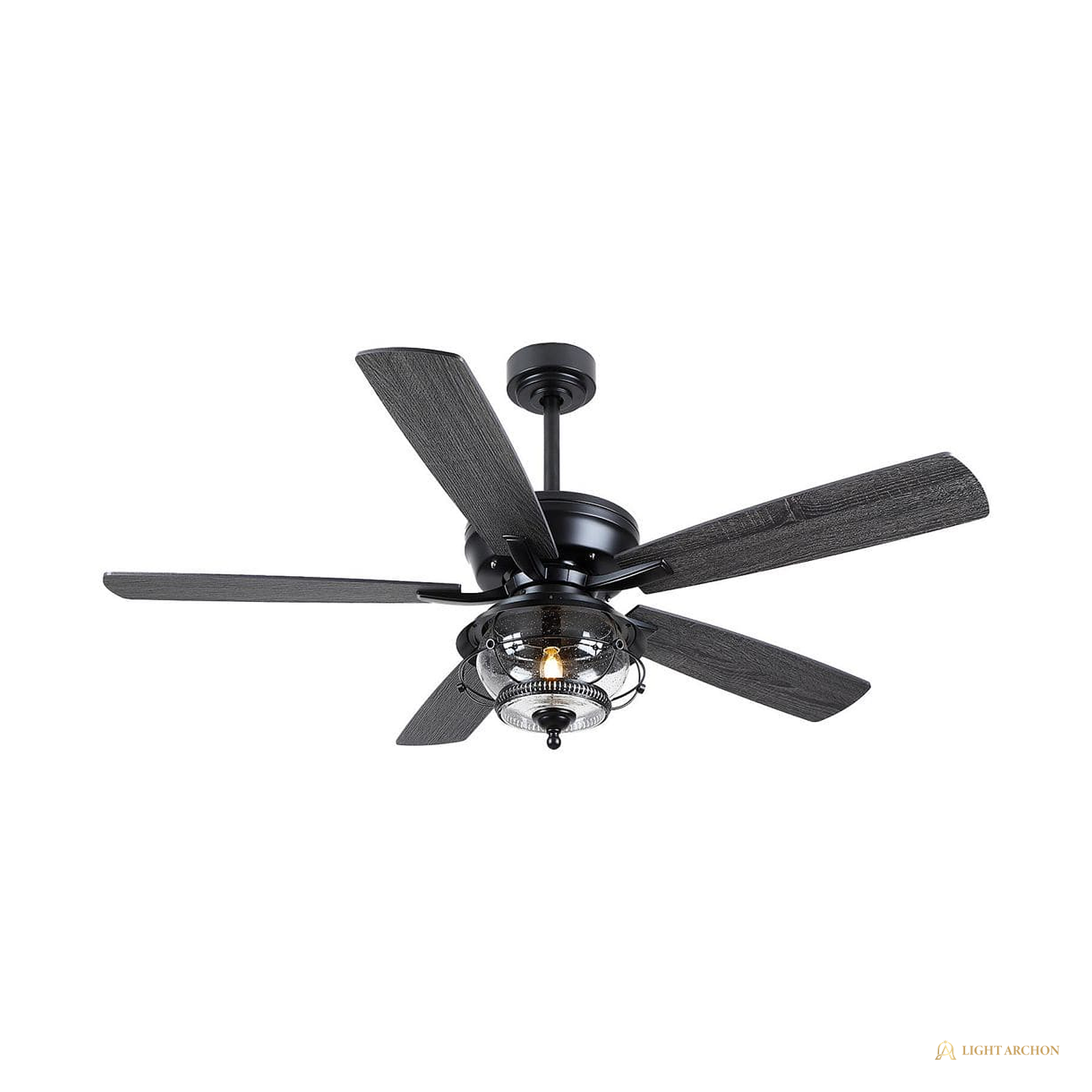 Light Archon Palmetto 52 in. Damp-Rated DC Ceiling Fan with Palm Leaf Blades, Light and Remote - angle view