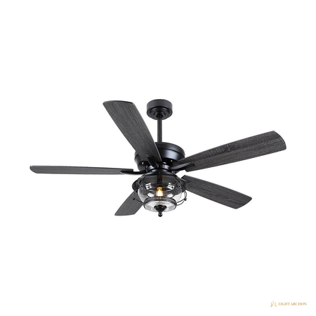 Light Archon Palmetto 52 in. Damp-Rated DC Ceiling Fan with Palm Leaf Blades, Light and Remote - angle view