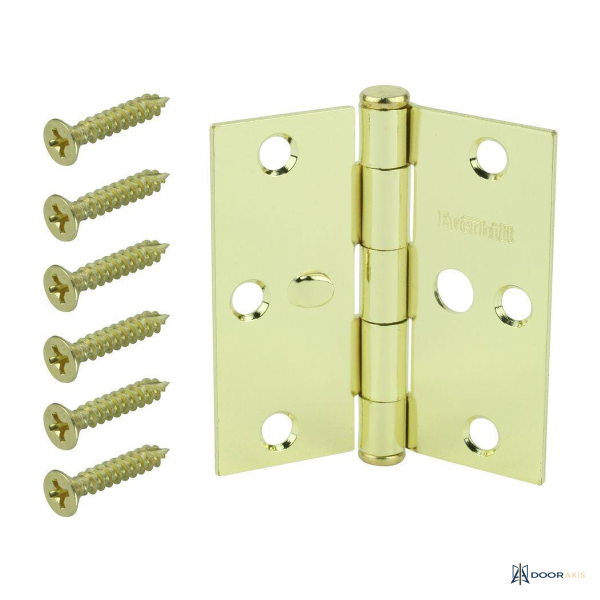 Door Axis Security Door Hinge with Safety Stud, Brass Finish - angle view
