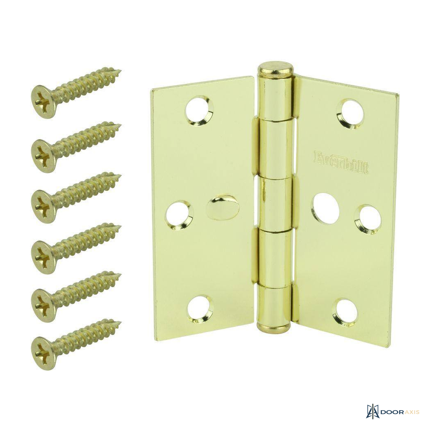 Door Axis Security Door Hinge with Safety Stud, Brass Finish - angle view