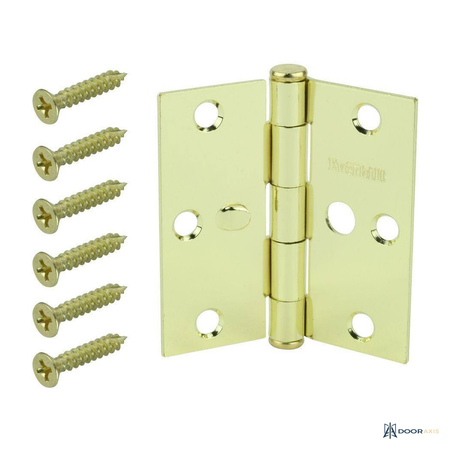 Door Axis Security Door Hinge with Safety Stud, Brass Finish - angle view