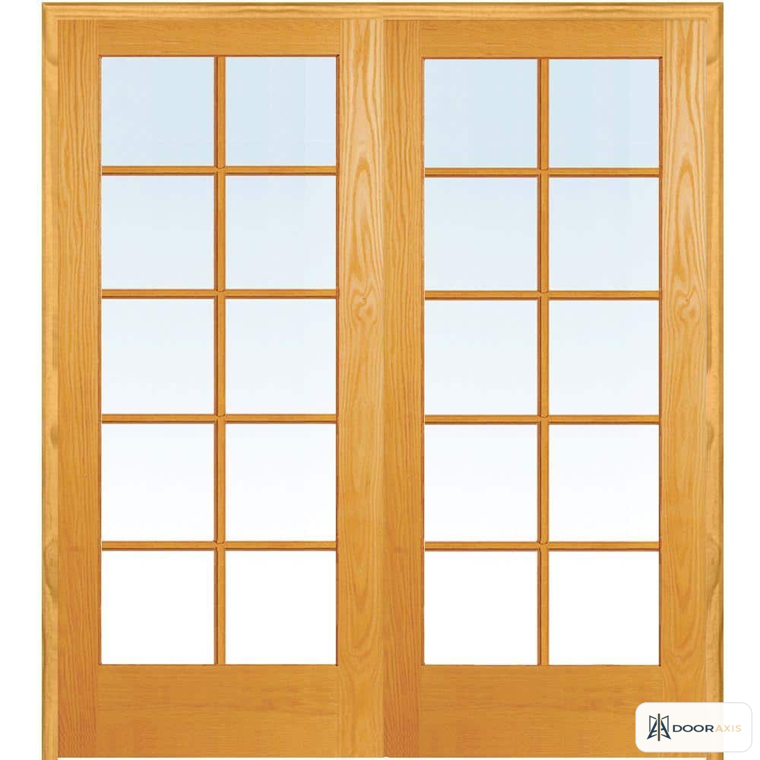Door Axis 60 in x 80 in 15-Lite True Divided Clear Glass Unfinished Pine Double Prehung Interior French Door - angle view