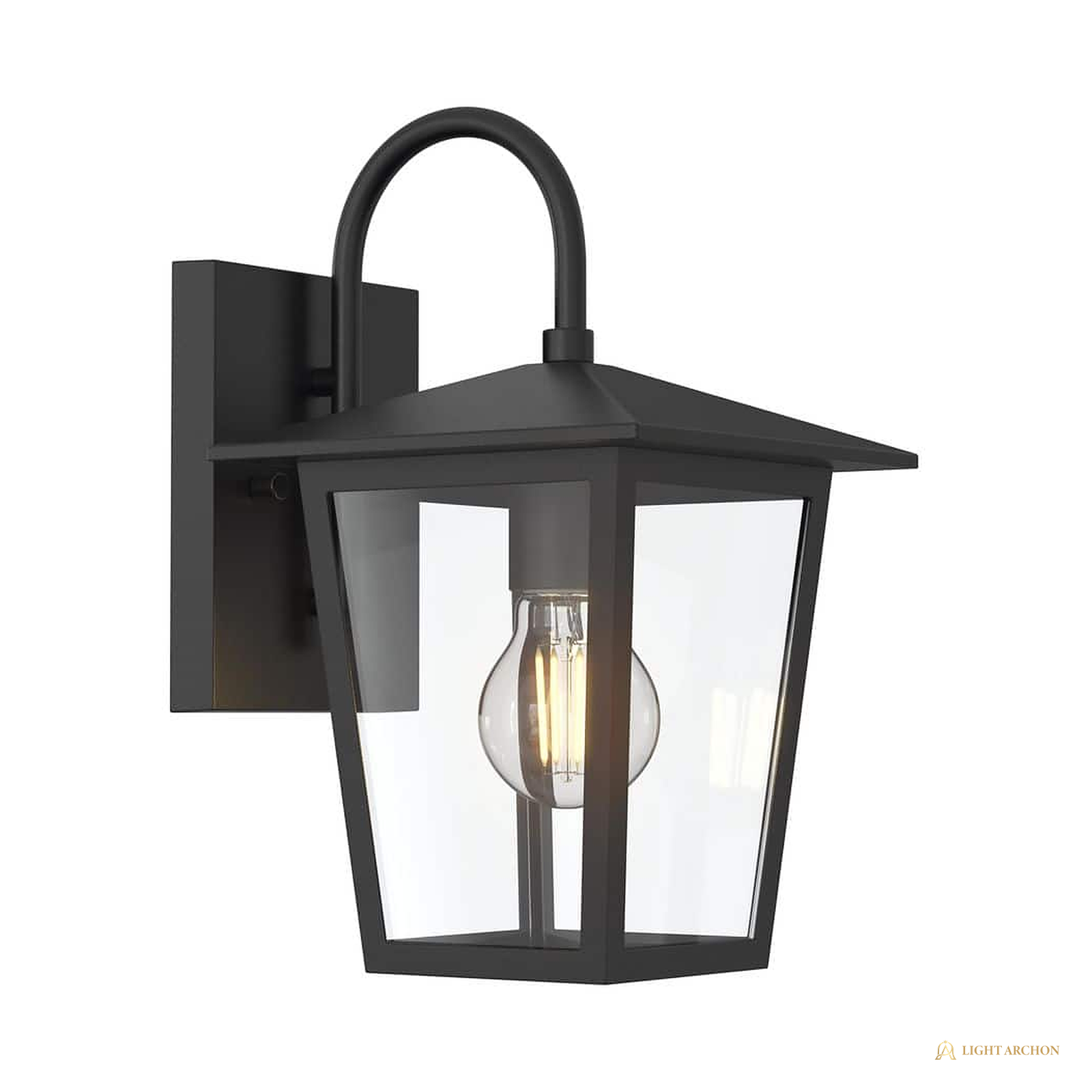 Light Archon Lanthorn 12 in. Outdoor Wall Lantern with Clear Glass Shade, Black - angle view