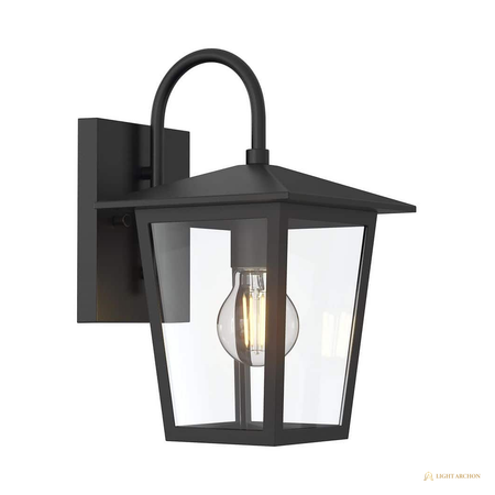 Light Archon Lanthorn 12 in. Outdoor Wall Lantern with Clear Glass Shade, Black - angle view