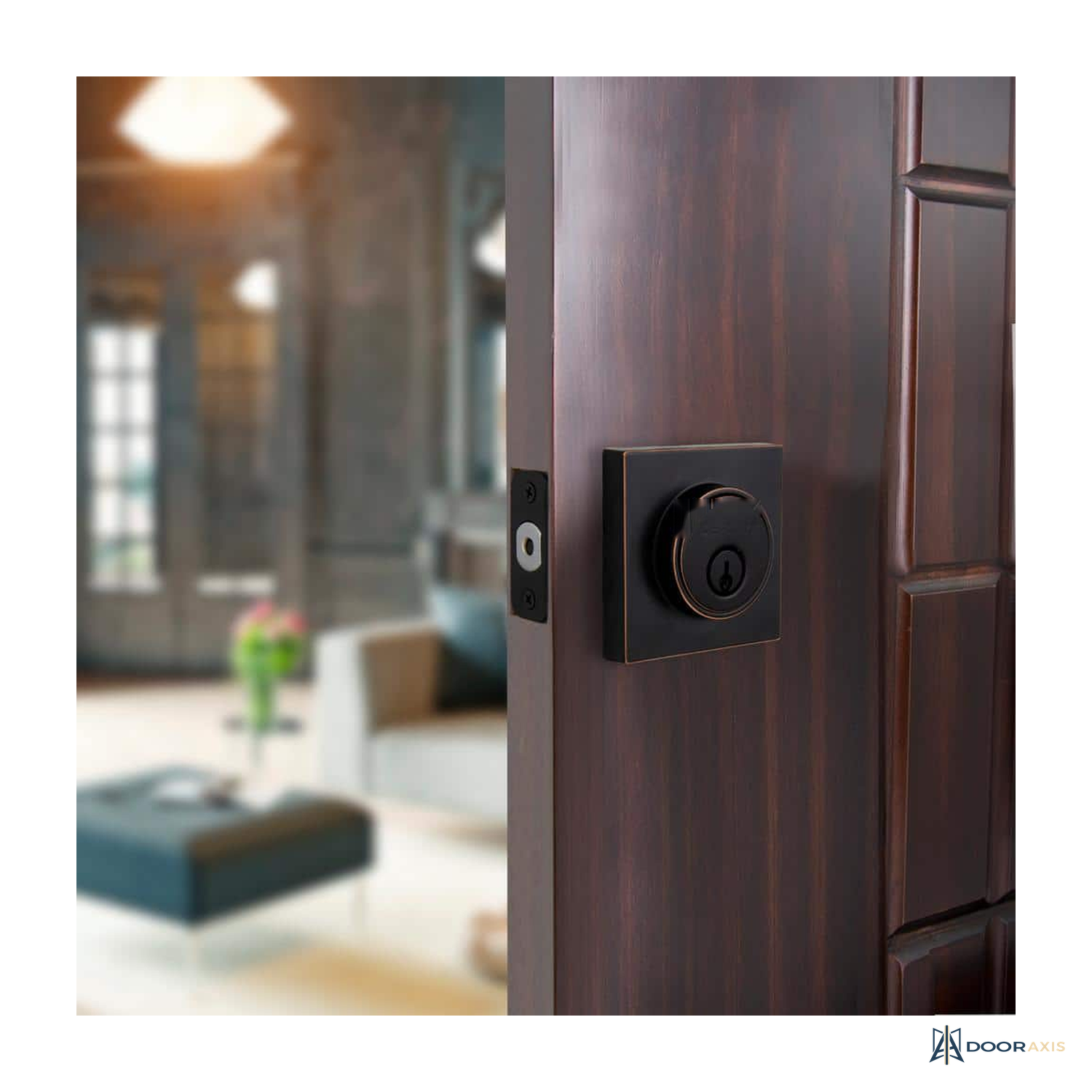 Door Axis Square Contemporary Single Cylinder Deadbolt - angle view