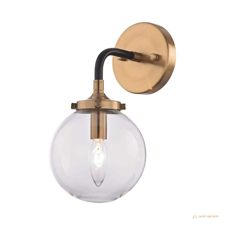 Light Archon Aurum 6 in. 1-Light Wall Sconce with Clear Glass Orb, Matte Black and Antique Gold - angle view