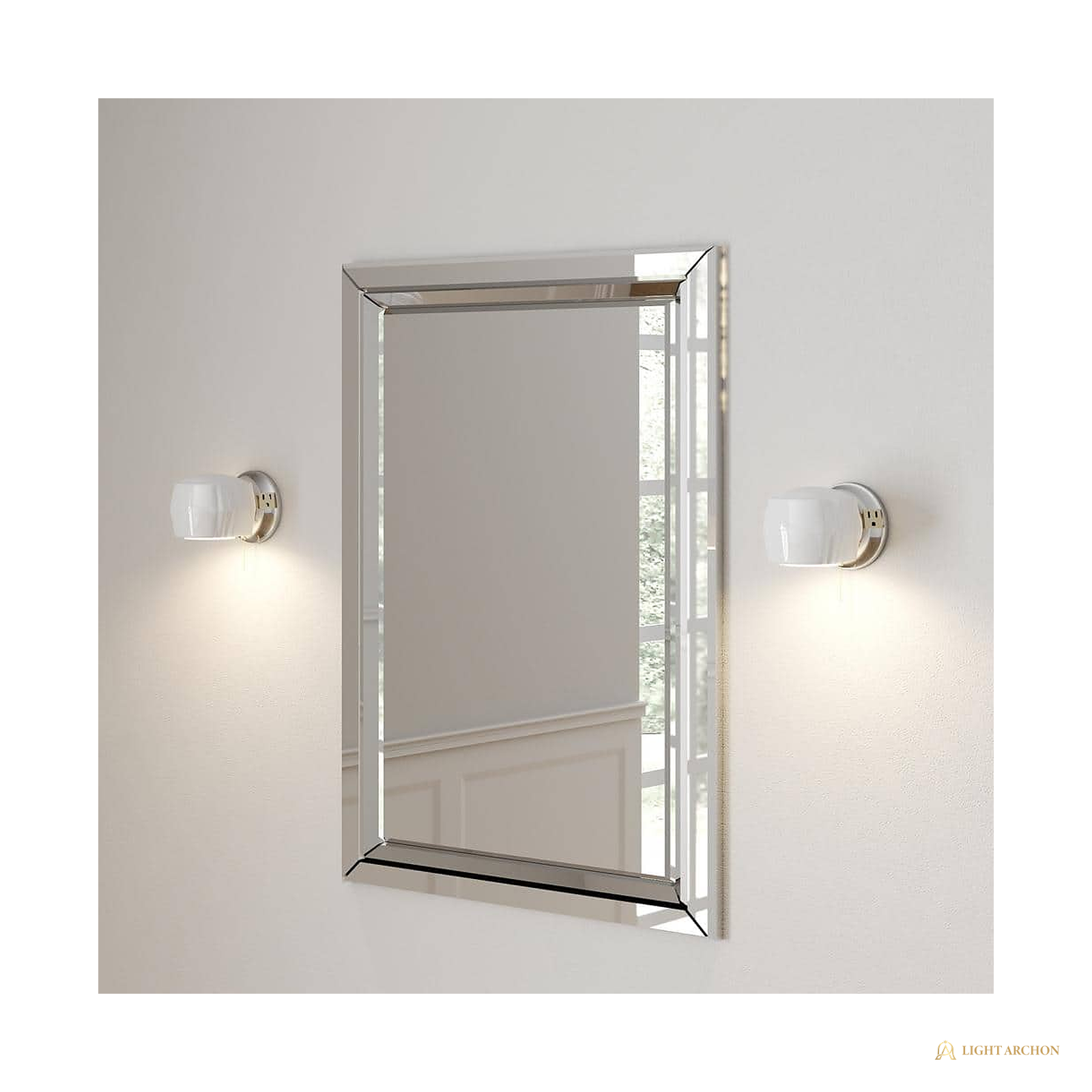 Light Archon Clarion 5.25 in. 1-Light Wall Fixture with Outlet and Pull Chain, Chrome - angle view
