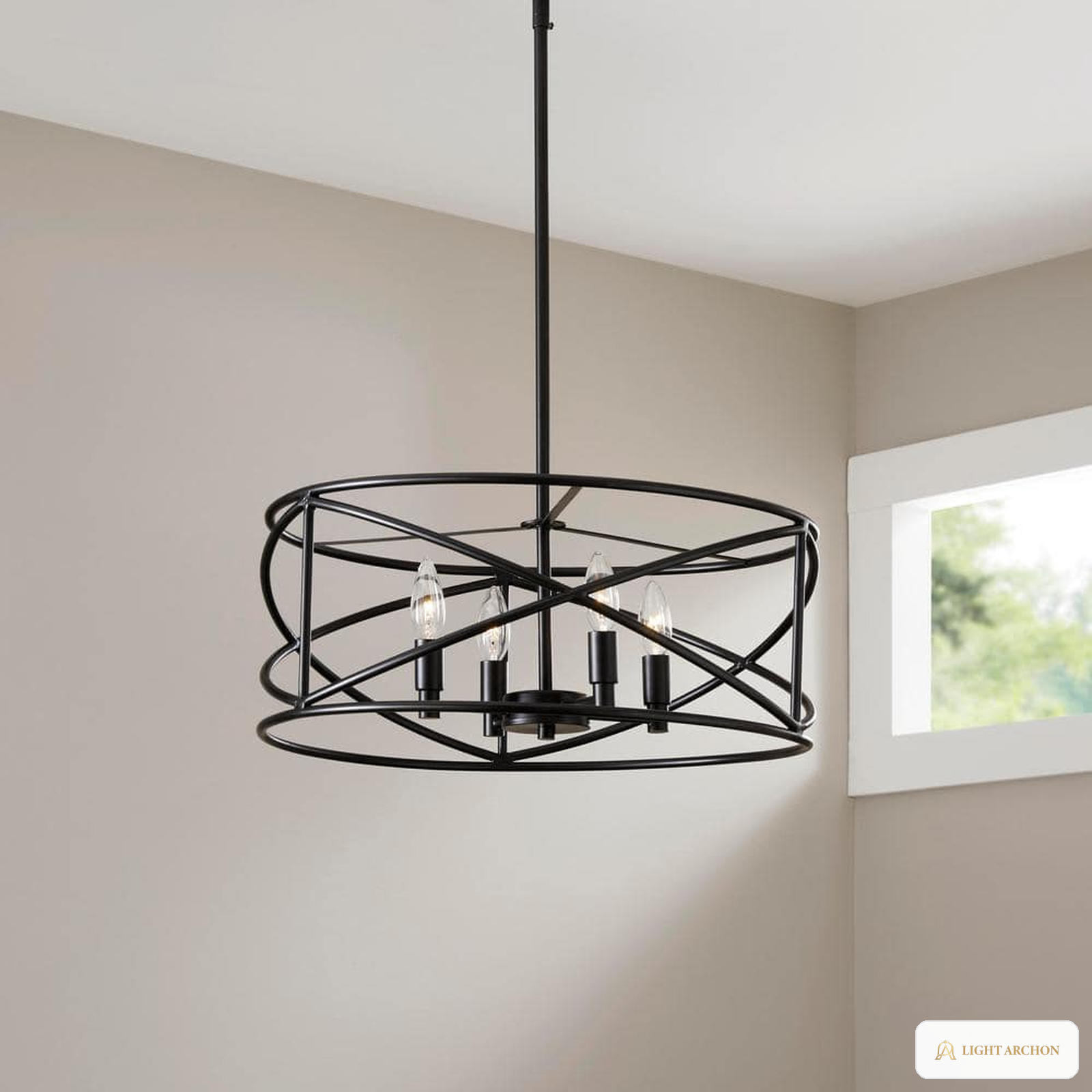Light Archon Forge 20 in. 4-Light Satin Bronze Industrial Drum Chandelier - angle view