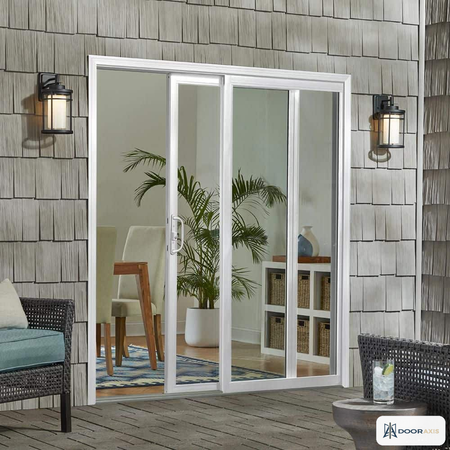 Door Axis 72 in x 80 in White Reversible Vinyl Sliding Patio Door, Low-E Insulated Glass - angle view