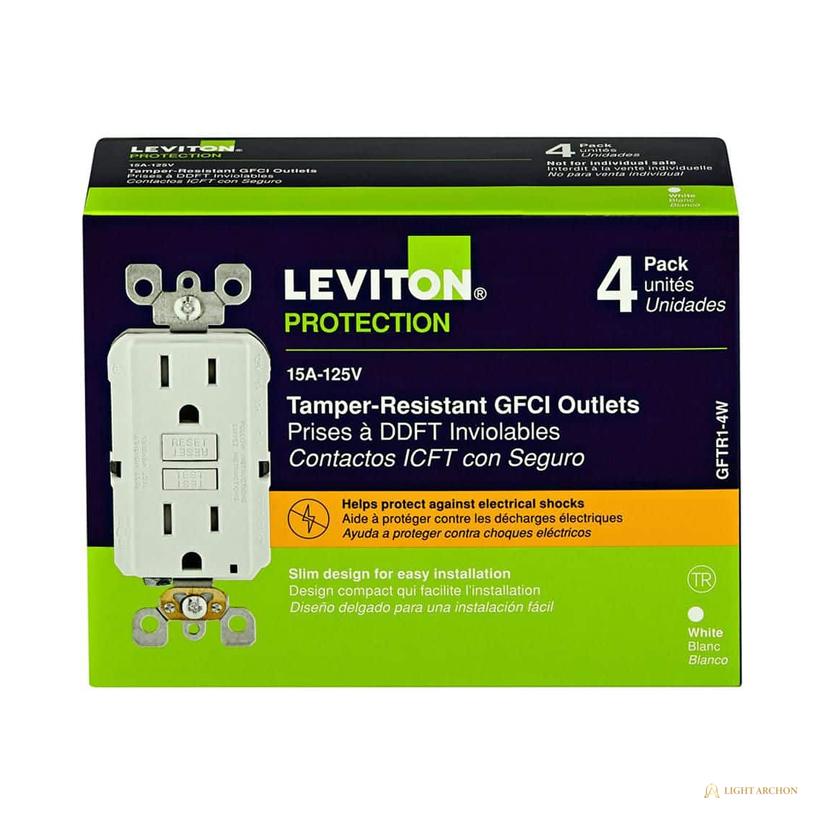 Light Archon Parapet 15A Self-Test GFCI Outlet 4-Pack - angle view