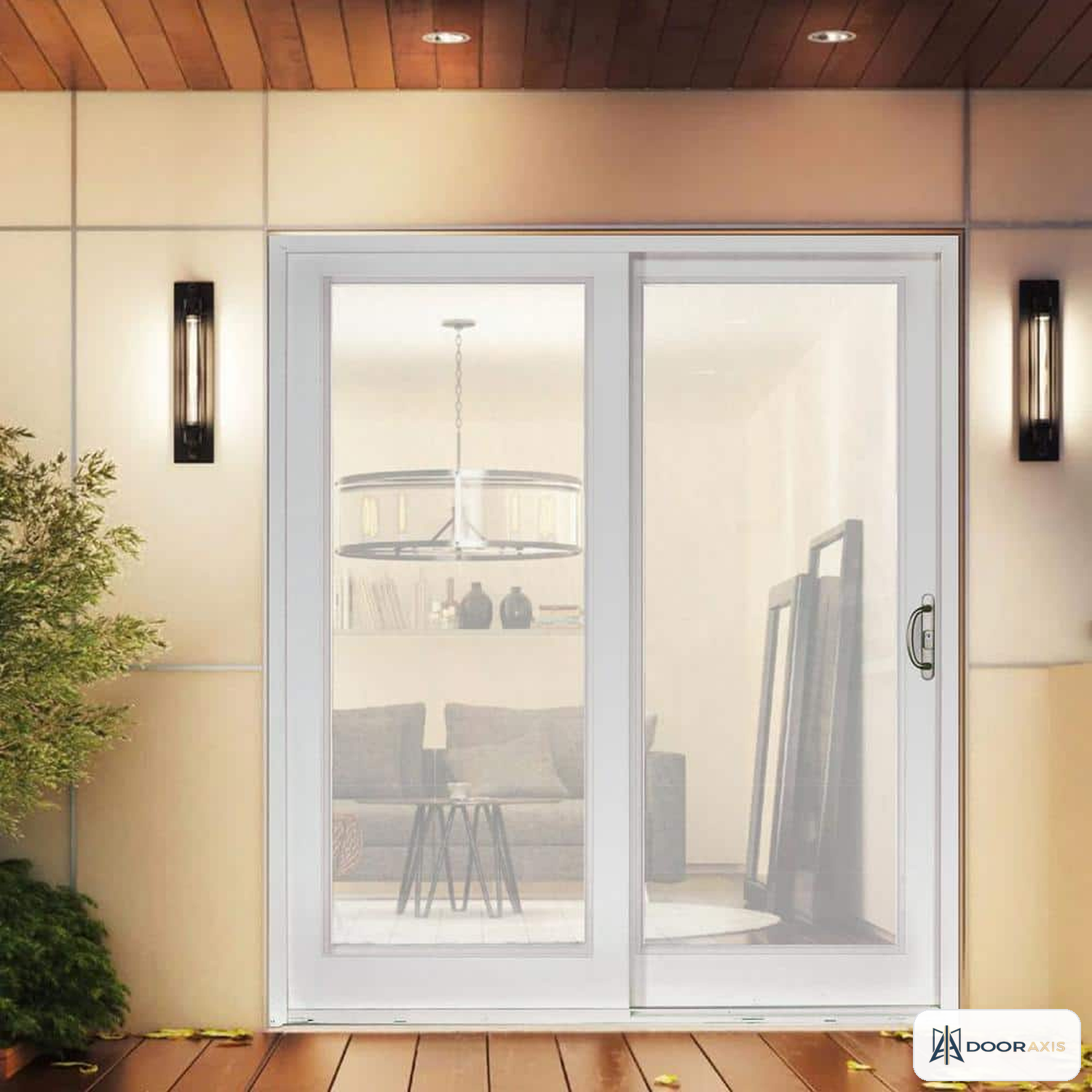 Door Axis 72 in x 80 in White Composite Sliding Patio Door, Low-E Argon Glass - angle view