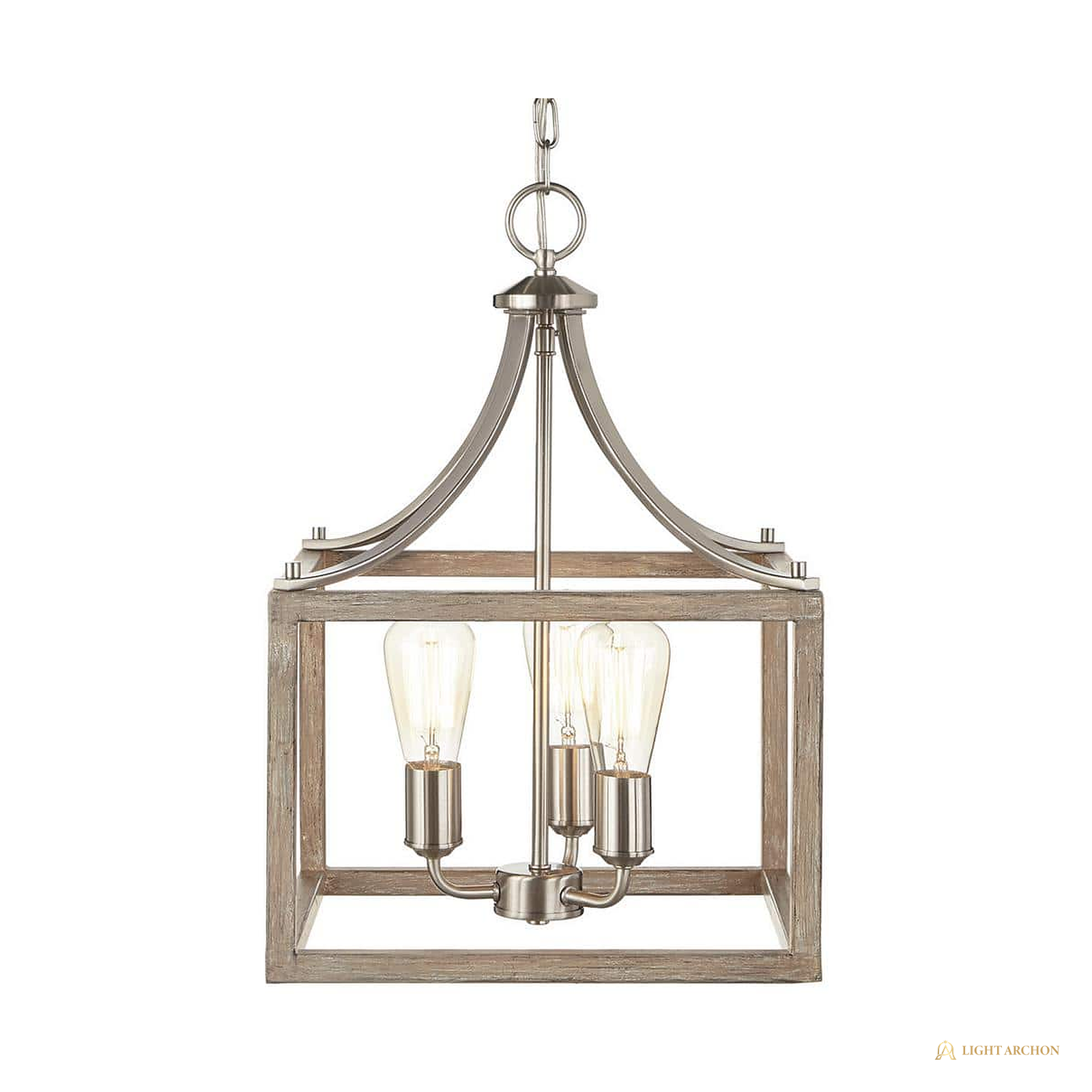 Light Archon Hartwell 14 in. 3-Light Open Frame Chandelier with Weathered Wood Accents - angle view