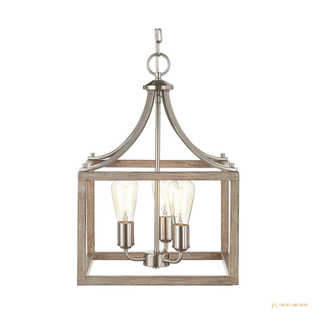 Light Archon Hartwell 14 in. 3-Light Open Frame Chandelier with Weathered Wood Accents - angle view