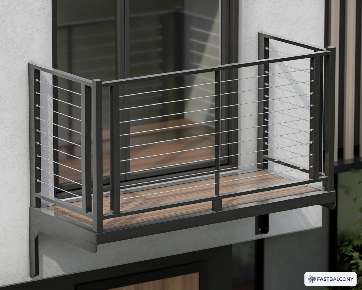 Fast Balcony Cable Railing Bolt-On Aluminum Balcony System - angle view