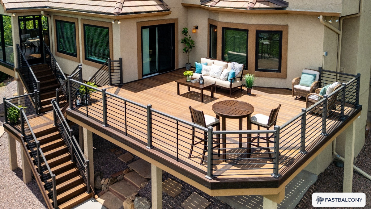 Fast Balcony Horizontal Rail Bolt-On Aluminum Balcony System - angle view