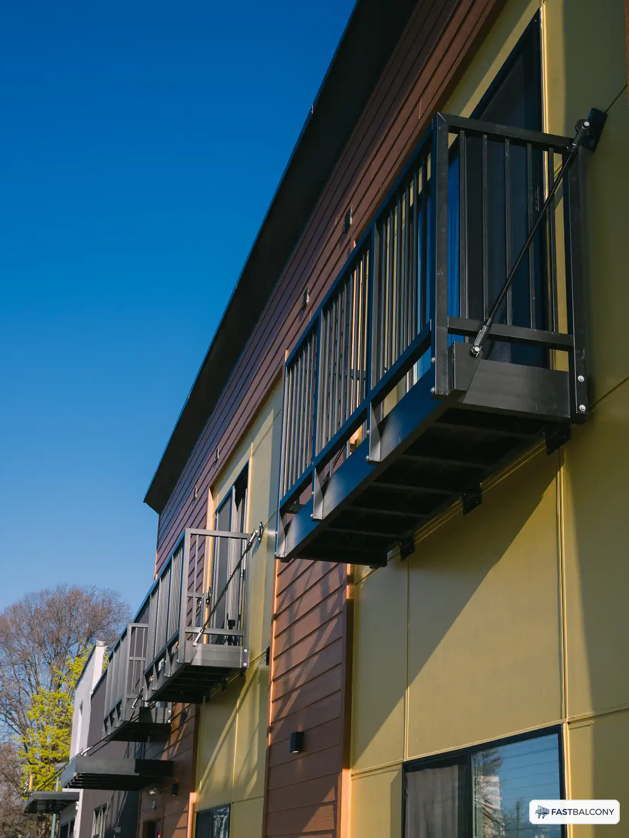 Fast Balcony 5 ft x 10 ft Heavy-Duty Bolt-On Aluminum Balcony System, Sling-Set Installation - angle view