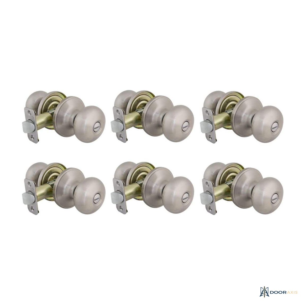 Door Axis Satin Nickel Round Privacy Door Knob, Single and 6-Pack - angle view