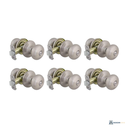 Door Axis Satin Nickel Round Privacy Door Knob, Single and 6-Pack - angle view