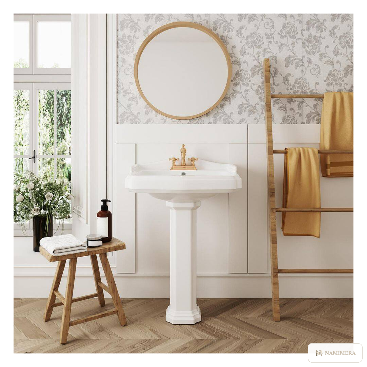 Namimera 23 in. Vitreous China Pedestal Bathroom Sink Combo, 4 in. Centerset, White - product view