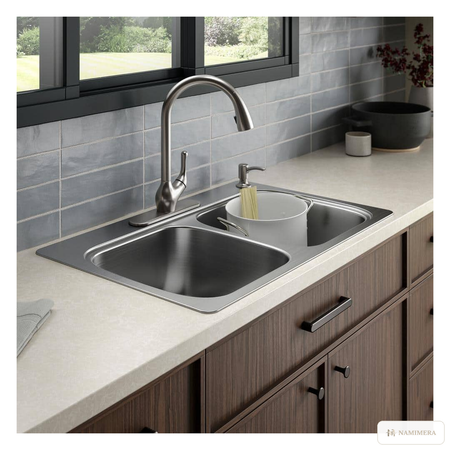 Namimera 33 in. Drop-In Double Bowl 18-Gauge Stainless Steel Kitchen Sink with 4 Faucet Holes - product view