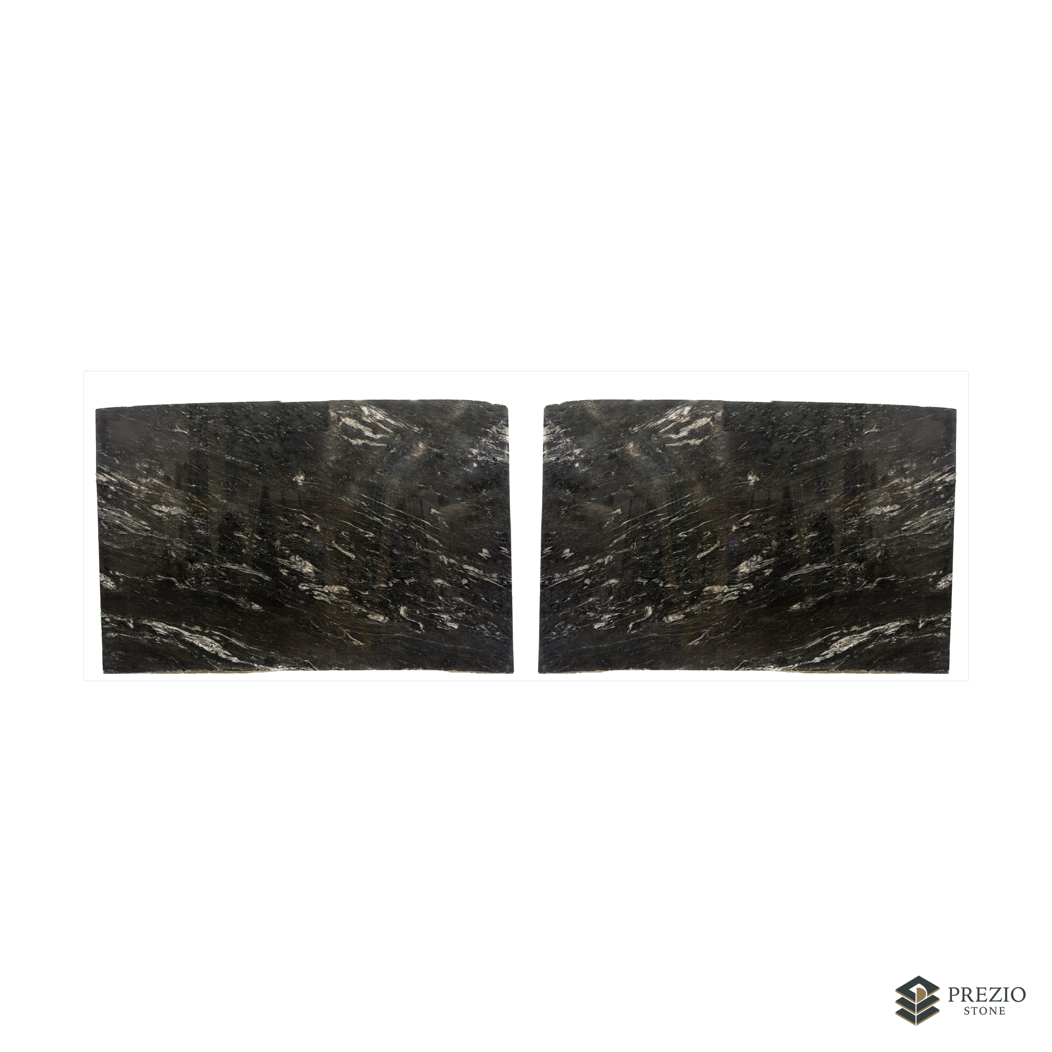 Prezio Stone Black Cosmic Granite Slab Program - bookmatch pair visualization