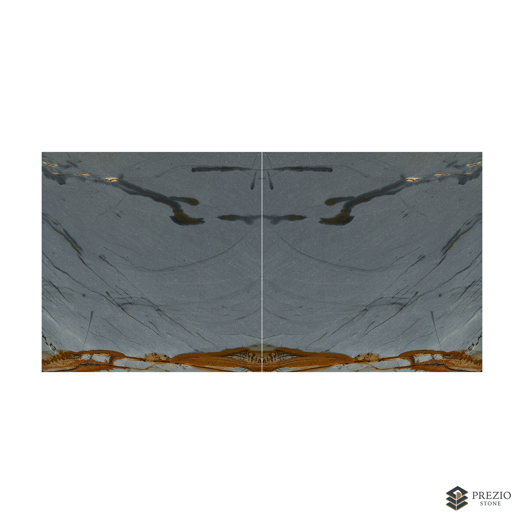 Prezio Stone Blue Roma Quartzite Slab Program - bookmatch pair visualization