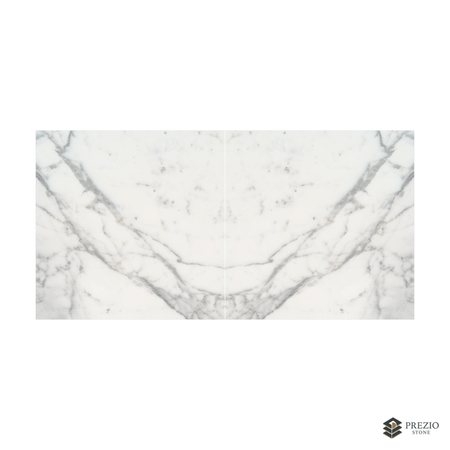 Prezio Stone Calacatta White Marble Slab Program - bookmatch pair visualization