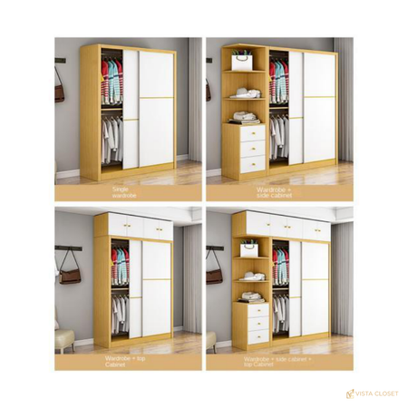 Vista Closet Natural Oak and White Sliding Wardrobe - add-on combinations overview