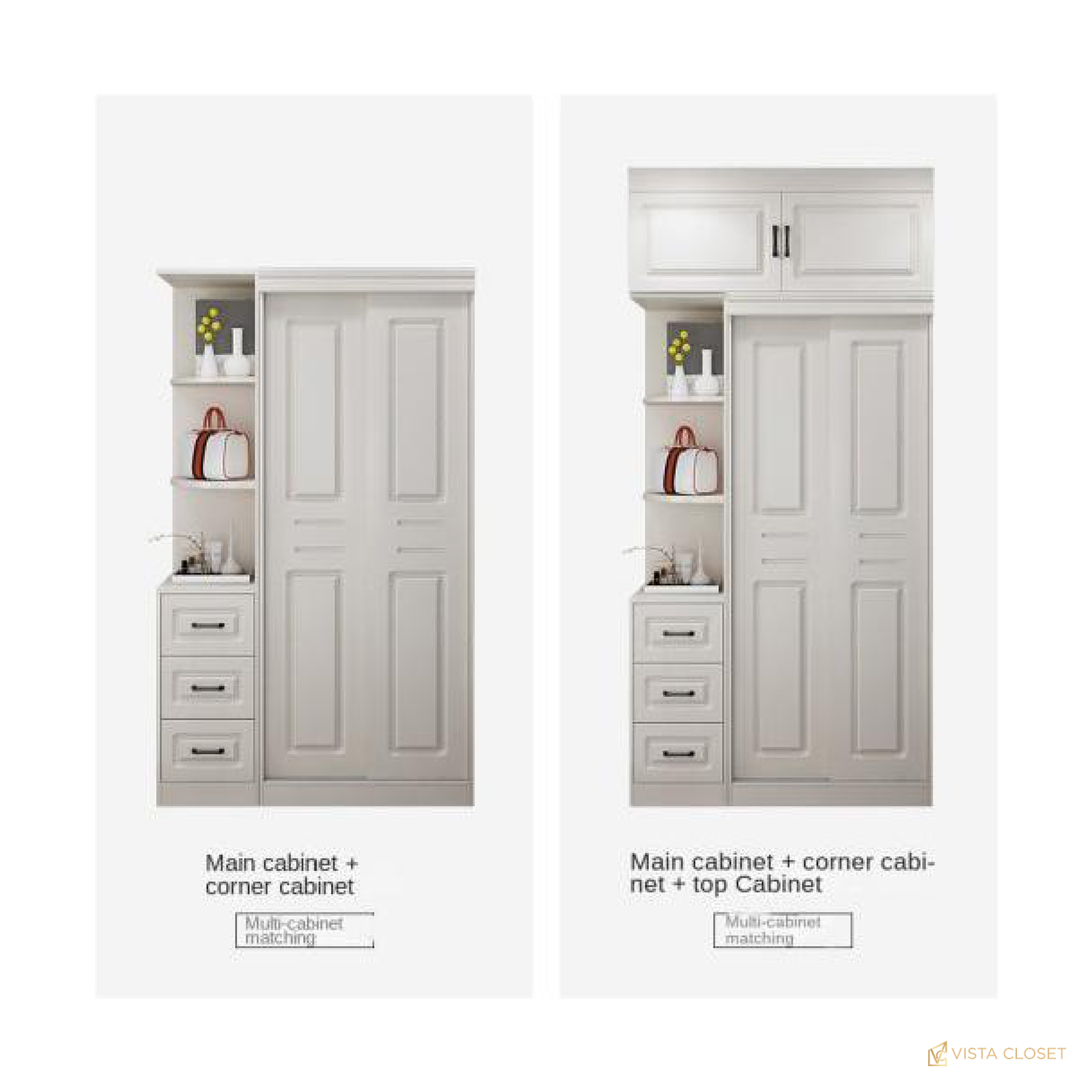 Vista Closet Cream Classic Panel Sliding Wardrobe - add-on combinations overview