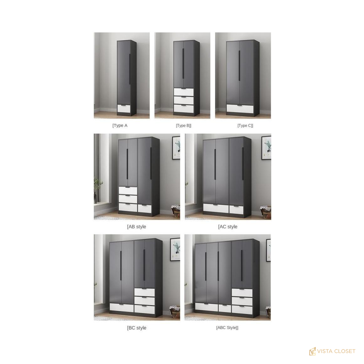 Vista Closet Charcoal Modular Hinged Wardrobe - product view