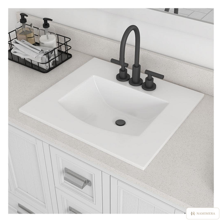 Namimera 21 in. Drop-In Rectangular Vitreous China Bathroom Sink, White - installed view