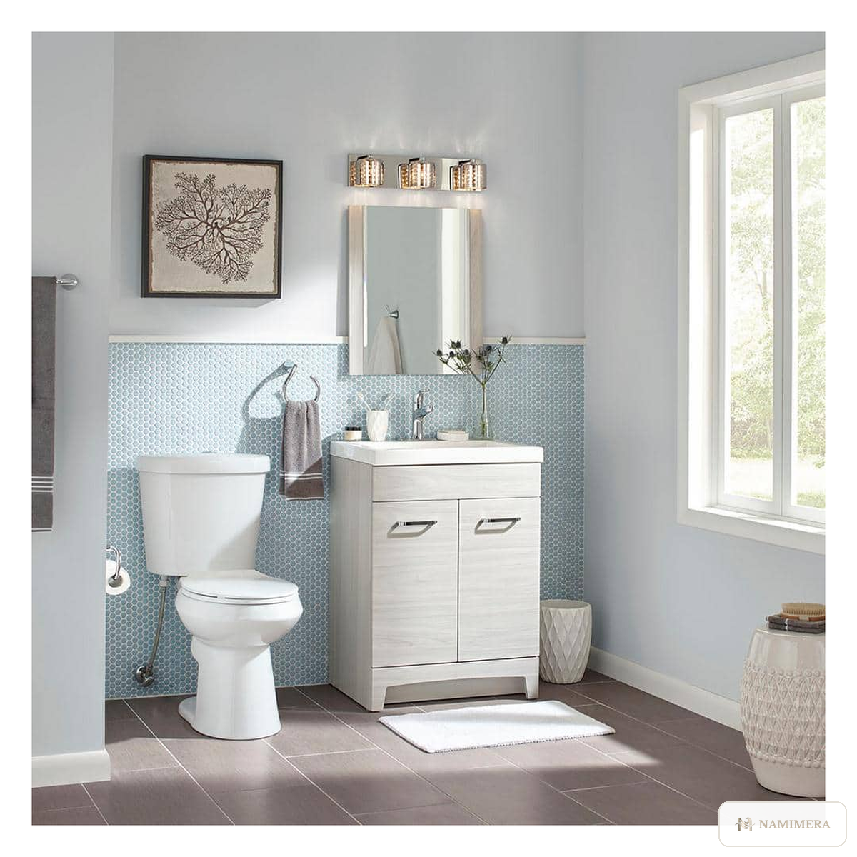 Namimera Two-Piece Elongated Dual-Flush Toilet, 1.1/1.6 GPF, 12 in. Rough-In, White - installed view