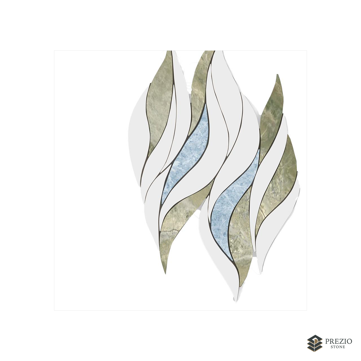 Prezio Stone Flame Leaf Waterjet Mosaic with Metallic Inlay, White Marble - texture detail