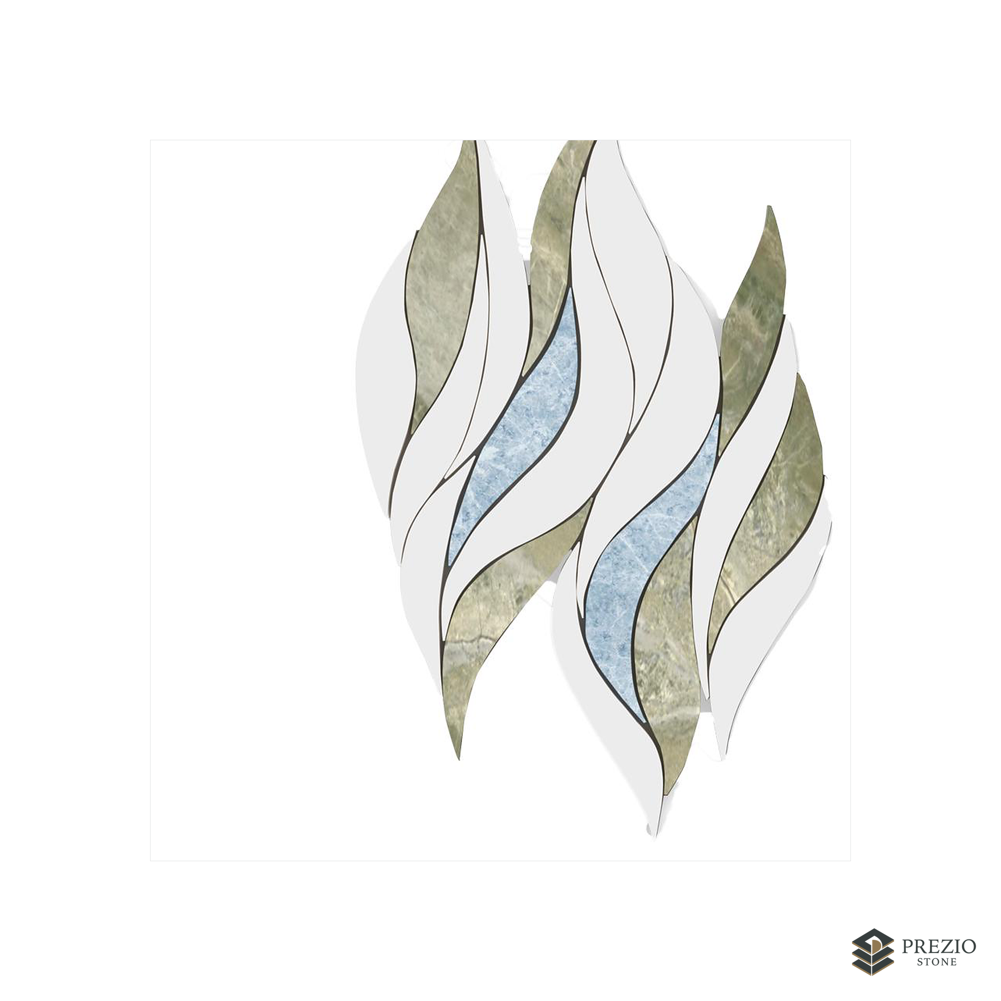 Prezio Stone Flame Leaf Waterjet Mosaic with Metallic Inlay, White Marble - texture detail