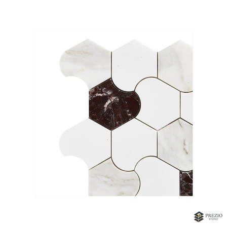 Prezio Stone Organic Interlock Waterjet Mosaic, Verde and Calacatta Marble - texture detail