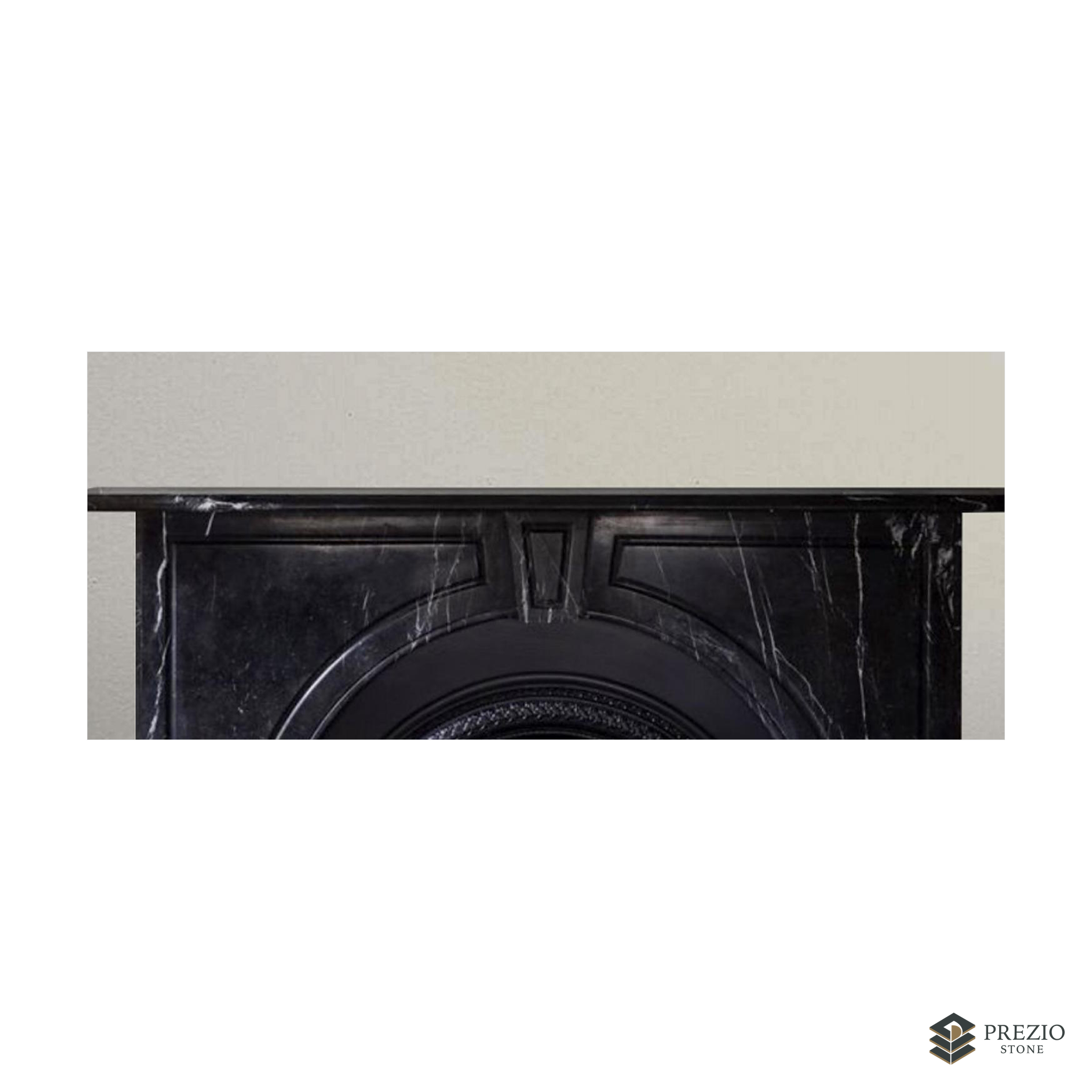 Prezio Stone Seraphina Carved Stone Fireplace Mantel in Nero Marquina - texture detail