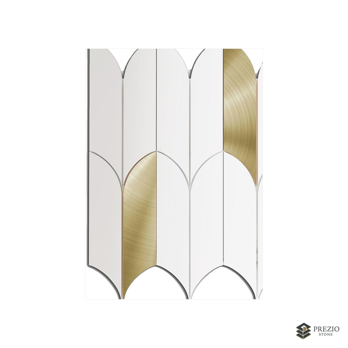 Prezio Stone Arched Plume Waterjet Mosaic with Patina Inlay, White and Black Marble - texture detail
