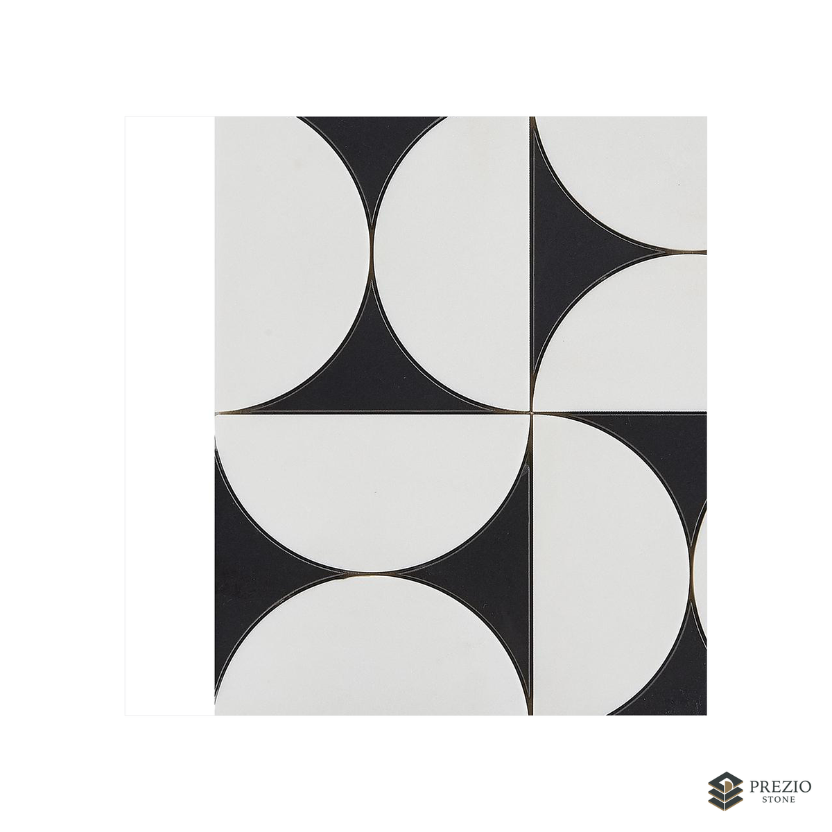 Prezio Stone Crescent Quadrant Waterjet Mosaic, Carrara, Nero, and Verde Marble - texture detail