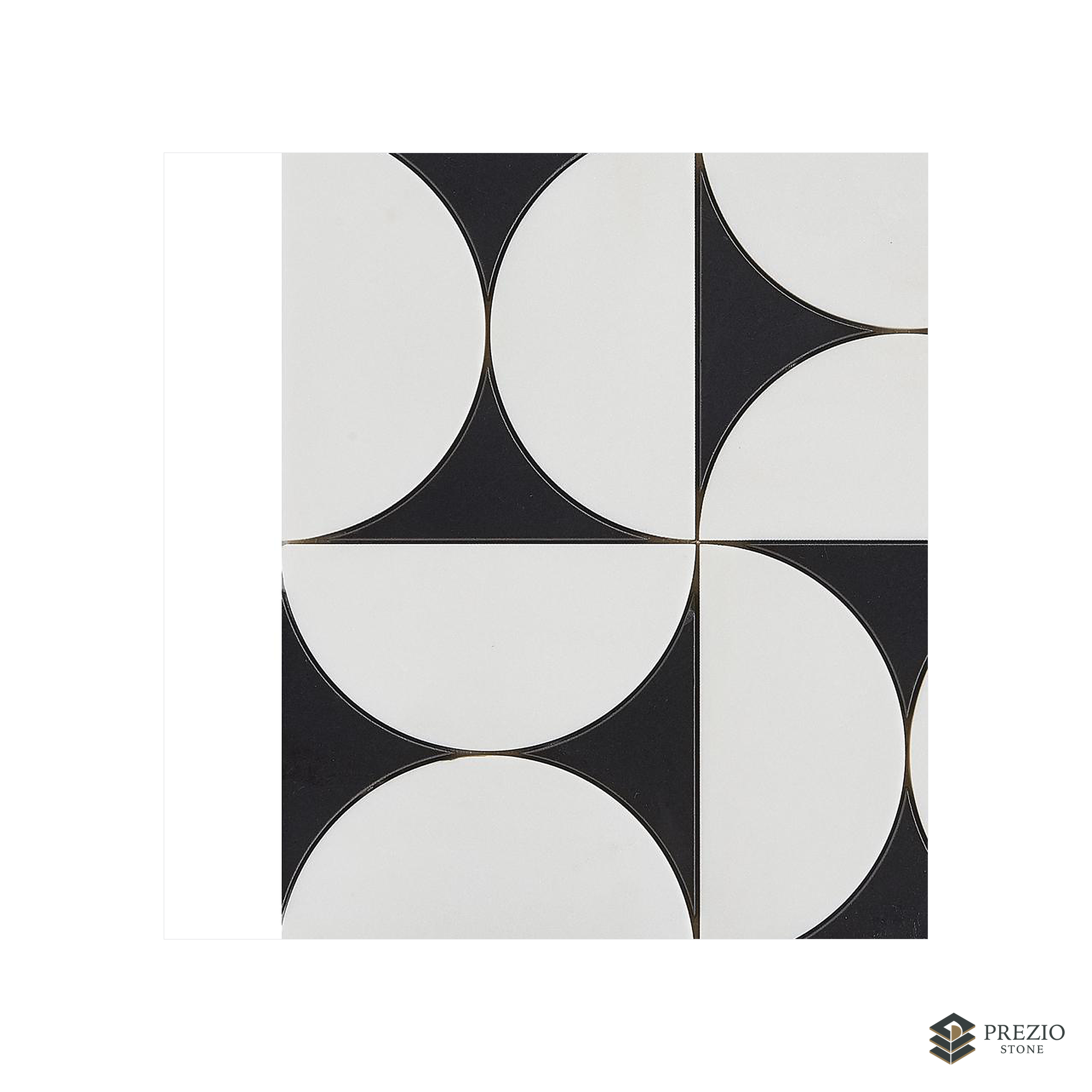 Prezio Stone Crescent Quadrant Waterjet Mosaic, Carrara, Nero, and Verde Marble - texture detail