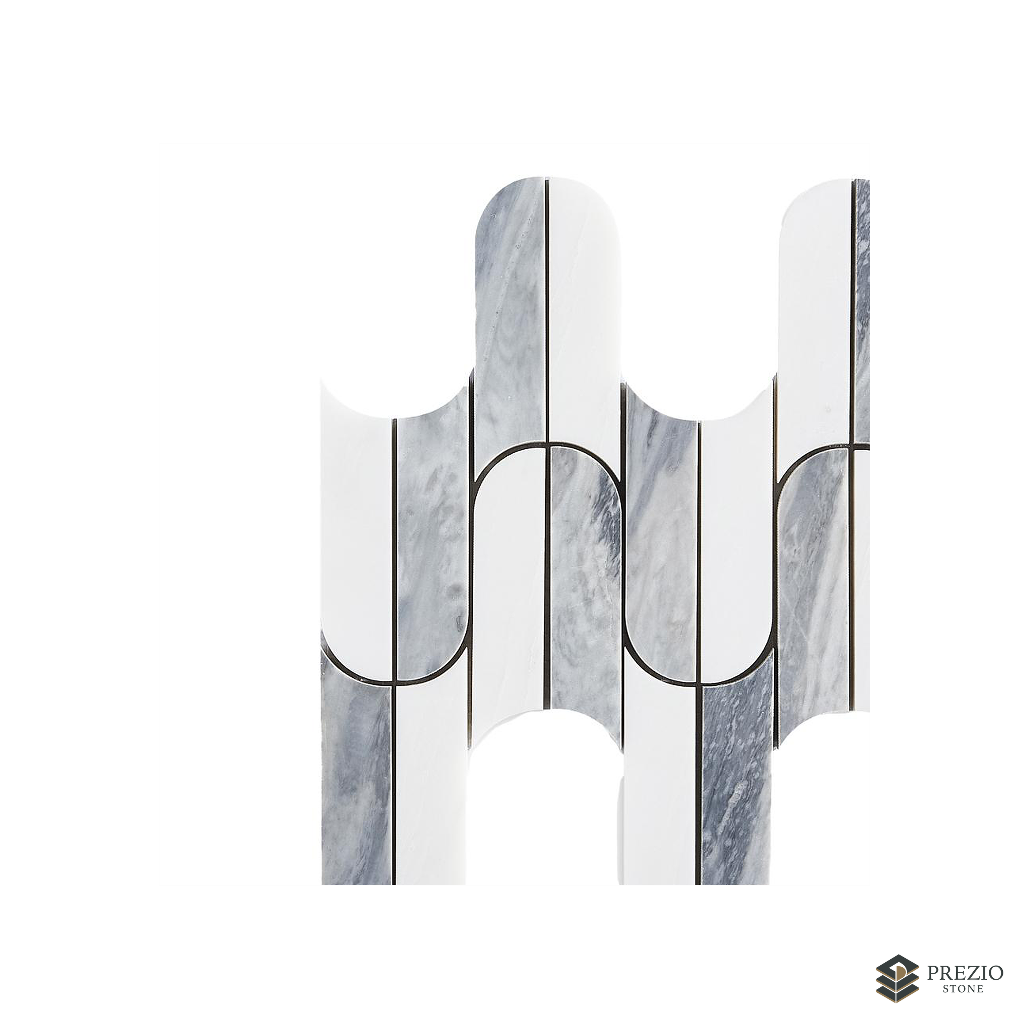 Prezio Stone Interlocking Arch Waterjet Mosaic, Green and Grey Blue Marble - texture detail